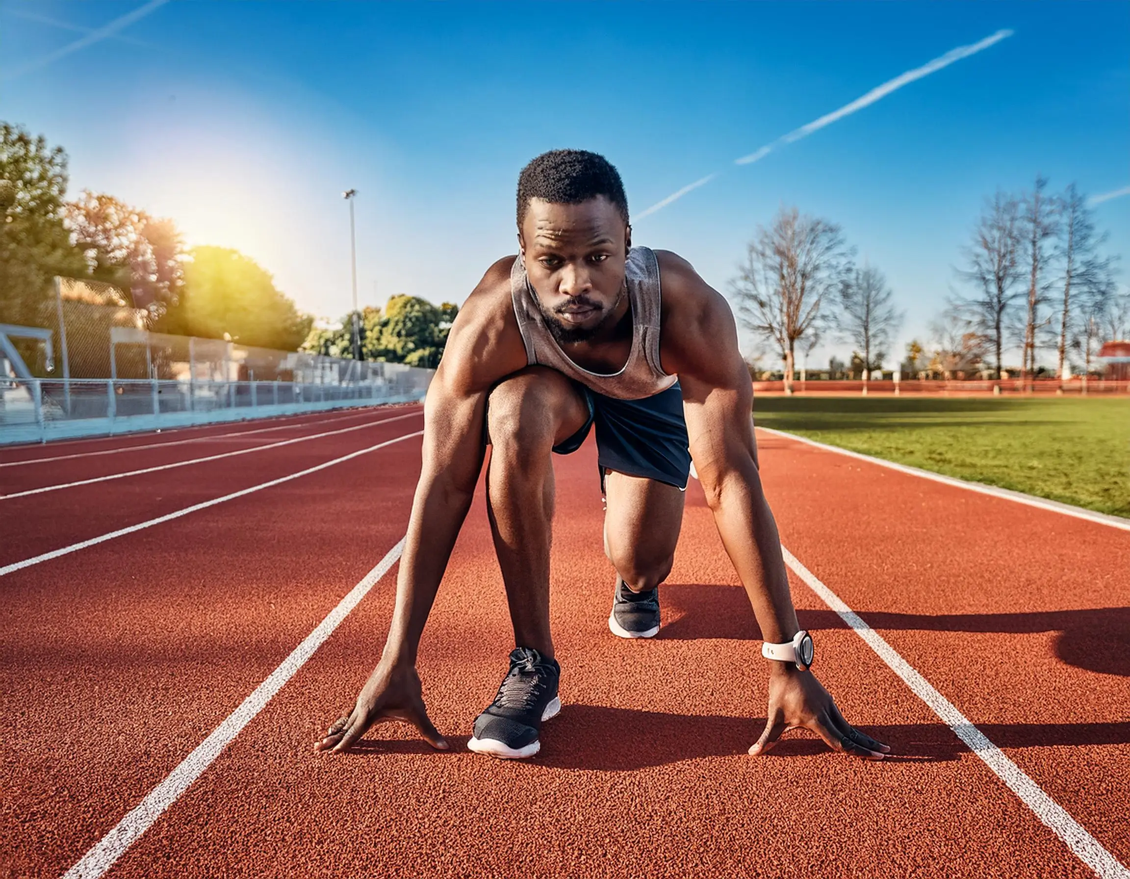 Firefly An Athlete Performing A Cooper Test Outdoors Running On A Track With A Stopwatch And Fitnes